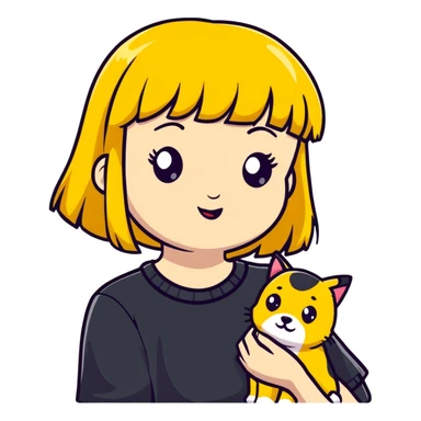 Girl with yellow bangs with pets sticker