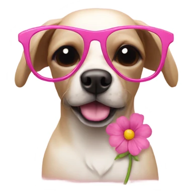 dog with pink flower sunglasses  sticker