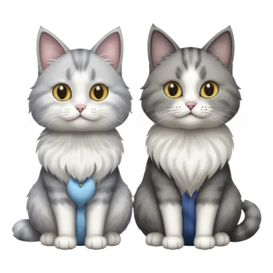 a realistic looking very fluffy grey and white cat sitting next to another cat sticker