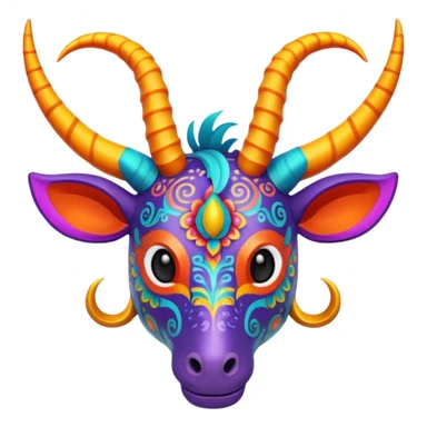 whimsical alebrije with horns and feathers sticker