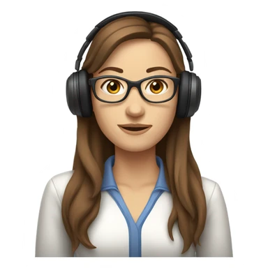 Caucasian female with long brown hair and glasses. Wearing computer headphones/headset. sticker