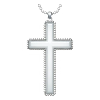 Elegant emoji icon of a white cross made of white beads, glossy surface, and white bead chain subtle shadows, pure white palette sticker