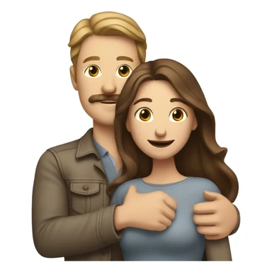 White man with brown hair and mustache hugging beautiful lighter skinned woman with long brown hair sticker