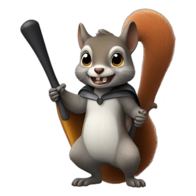 an evil squirrel holds a bat in its paws sticker