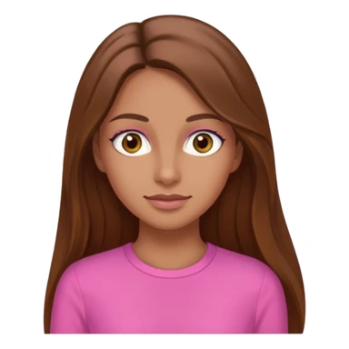 Tan skinned woman with long brown hair, hazel colored eyes, and wearing a pink outfit. sticker