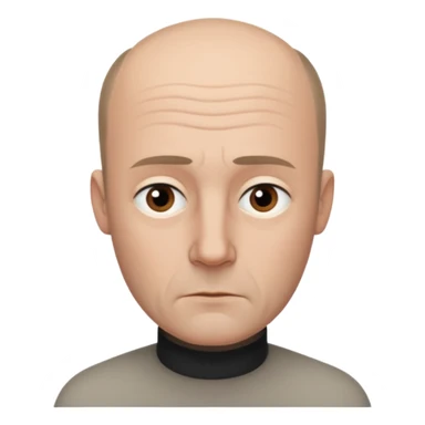 Hans Jonas as an iOS emoji, serious expression, balding with short hair on the sides, prominent eyebrows, long face, minimalist, philosophical vibe sticker