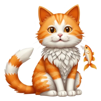 cat full body sitting with fish bones in mouth sticker