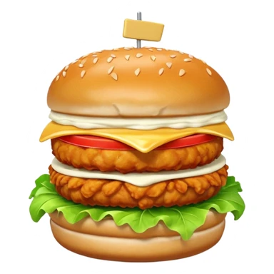chicken burger object icon, crispy fried chicken, lettuce, mayo sauce, soft bun, 3D cartoon, mobile game icon style, clean background, no text, no watermark
 sticker