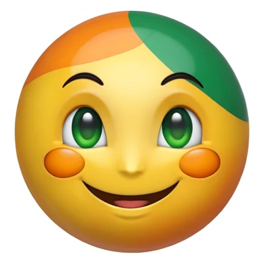 "A 2D-rendered, glossy, spherical emoji with a cheerful smiling face. The sphere is painted with the colors of the Indian flag—saffron on top, white in the middle, and green at the bottom. The emoji has large, shiny green eyes with black pupils, reflecting light for a cute and friendly expression. The background is plain white, making the vibrant colors and glossy texture of the sphere stand out. The overall style is smooth and cartoon-like, with a polished and modern look." sticker