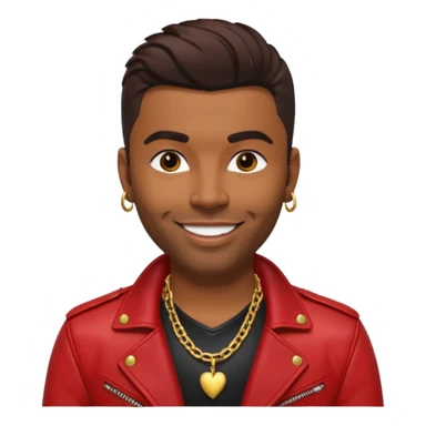 Ginuewine with dark brown hair, chest with necklace, red jacket sticker