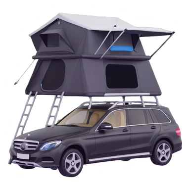 black Mercedes Benz car with roof tent sticker