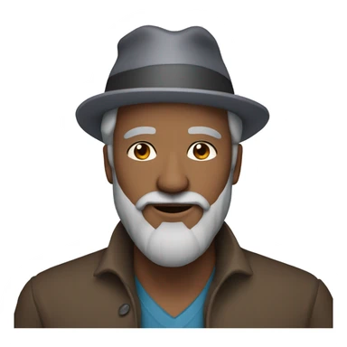 Medium skinned man with gray hair and beard and brown eyes wearing a birthday party hat sticker