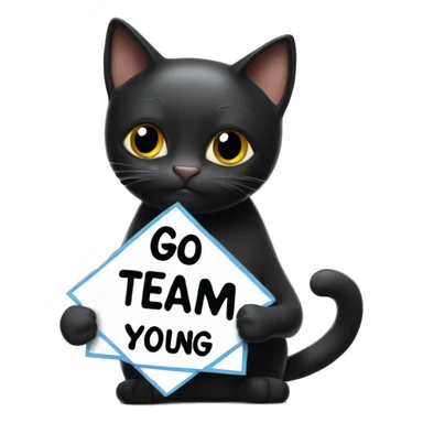 Black cat holding a sign that says “go team young Sheldon” sticker