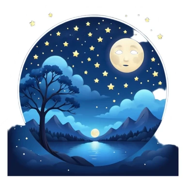 calm night sky, glowing stars and moon, circle avatar, moon has no face sticker