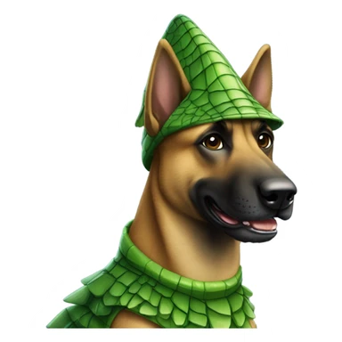 a malinois wearing an alligator costume sticker