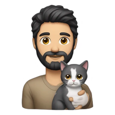 a dark hair dark beard guy with a little cat in its arms sticker