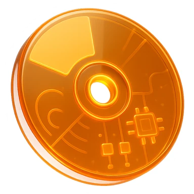 A minimalist CD disc with abstract pattern, glowing effect, orange color scheme sticker