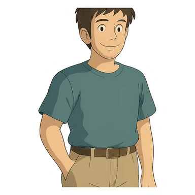 ghibli style man, casual clothing sticker