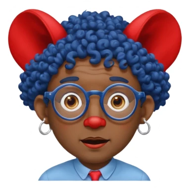 dark blue haired man curly hair with big ears and red earrings and spectacles surprised and hat wearing sticker