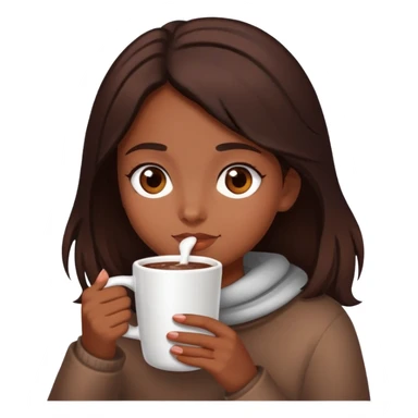 girl with brown dark hair and brown dark eyes drinking a hot chocolate sticker
