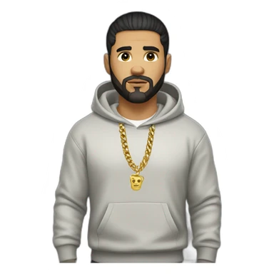 Russian strong thug wearing gold chain with black hair and short beard, mid-fade hairstyle, wearing designer hoodie sticker
