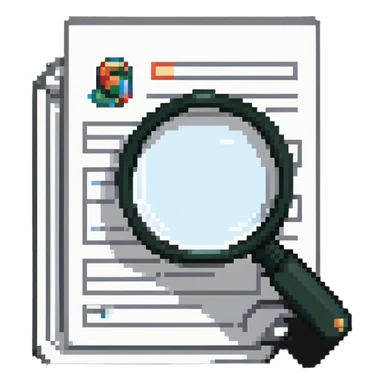 information repository icon with document stack and search magnifying glass sticker