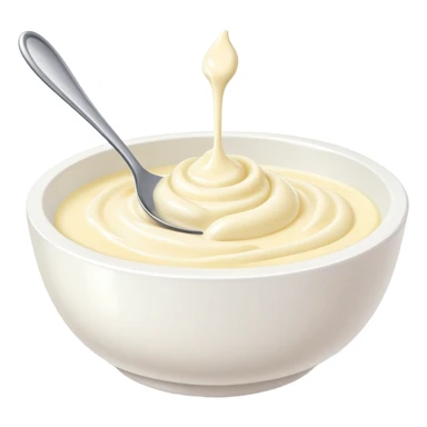garlic mayonnaise sauce in a bowl with a spoon sticker