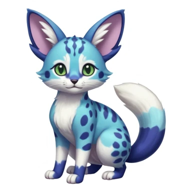 Exotic tropical shiny cute realistic Cobalt-Blue green purple black white Purloin-Meowstic-Minccino-Cinccino-serval-furret-Noibat-caracal-fusion-hybrid-creature (full body) sticker