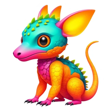 Tropical futuristic lush warm-colored modern neon-colored cyber-Fakémon-Trico-creature sticker