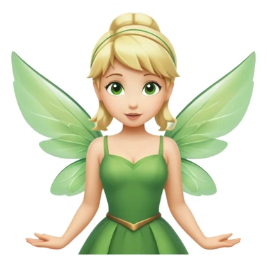 Tinkerbell fairy from hips up, green dress, blonde hair, wings, minimal style, larger size sticker