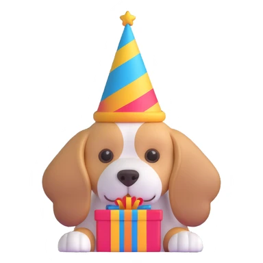 dog wearing a birthday hat sticker