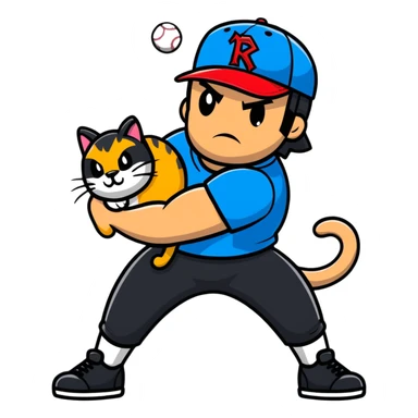 Razor Ramon from Sega WWF Mania video game in his signature pose defeating a cat in a baseball cap sticker