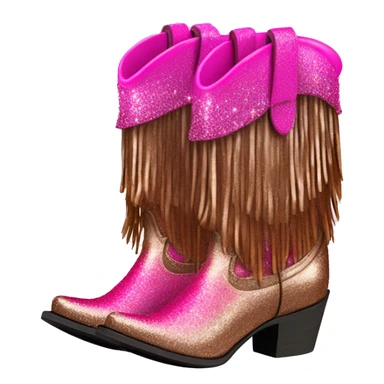 Realistic hot pink to bronze ombre pair of fashion cowgirl boots with sparkly shiny glitter fringe on them. sticker