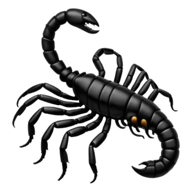 A 3D cartoon scorpion with shiny dark body and curled tail, on a light surface, realistic Memoji-style, soft lighting. sticker