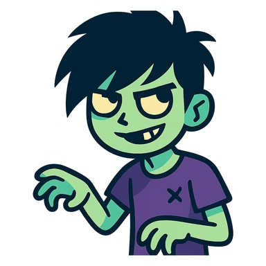 zombie boy with messy emo hair, pale skin, mischievous expression sticker
