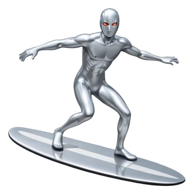 silver surfer standing on his board, cosmic background sticker
