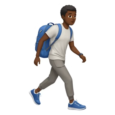 iOS emoji style - a black man in casual clothes and wearing trainers. Walking quickly. He does not have a bag or backpack.

 sticker