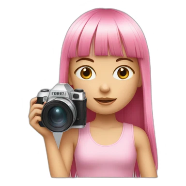 cute girl with long, straight rose hair with fringe and holding camera and wearing pink tank top sticker