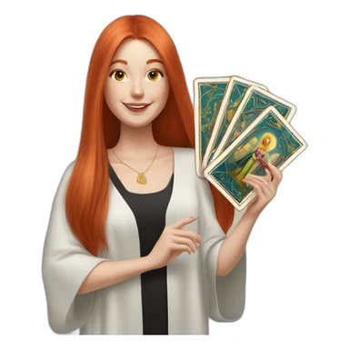 redhead white woman medium long straight hair, celebrating graduation with tarot cards sticker