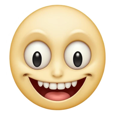 Pale emoji with completely vertical slit eyes, huge creepy grin from ear to ear, scary sticker