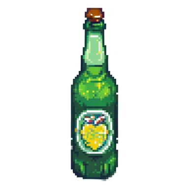 green beer bottle with a label pixel art style sticker