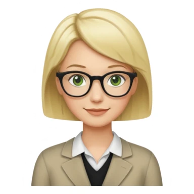 blonde teacher with short hair and green eyes and black glasses smiling sticker