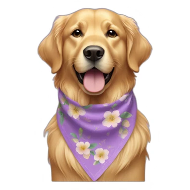 Full body Golden retriever wearing lilac floral bandana around neck sticker