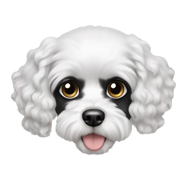 Dog white cavapoo with two black ears and black fur around one eye sticker