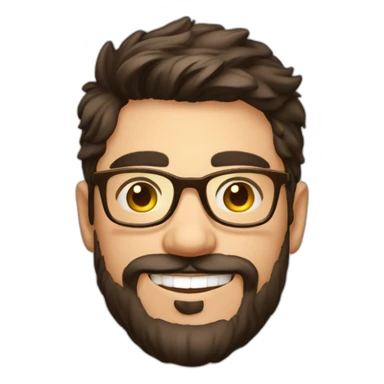 Handsome young man 25 years old short dark brown hair nice small round golden glasses cool beard Light moustache funny big smile dimple on the side sticker