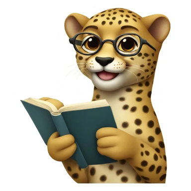 Happy Cheetah with glasses drinking tea and a book sticker