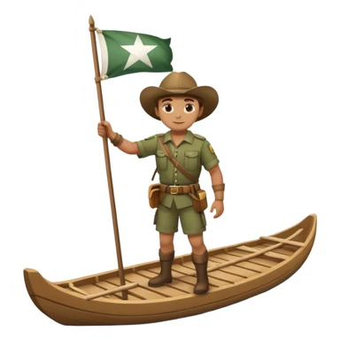 ranger on a wooden raft with a white flag on its mast sticker