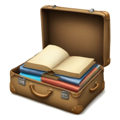 old suitcase empty open with books sticker