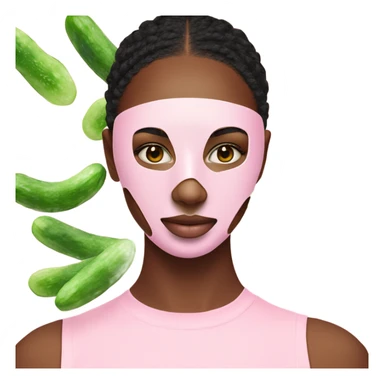teen girl wearing pink skincare facial mask with 2 cucumbers over her eyes sticker