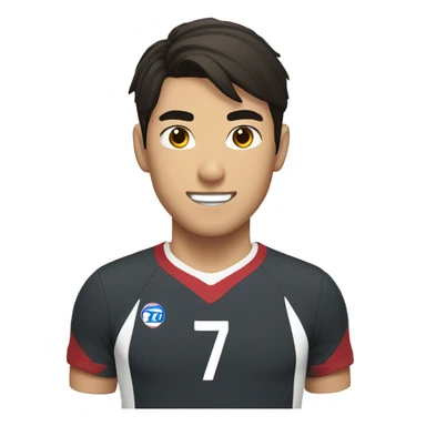 an Asian male volleyball player wearing a uniform with the number 7. He has dark brown hair sticker